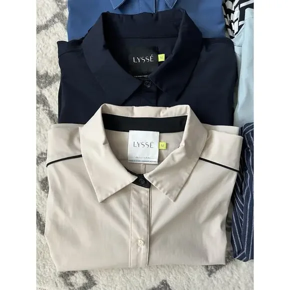LYSSE Bundle Of 8 Solid Print Button Down Wrinkle Resistant Career Blouses Tops - Picture 3 of 16